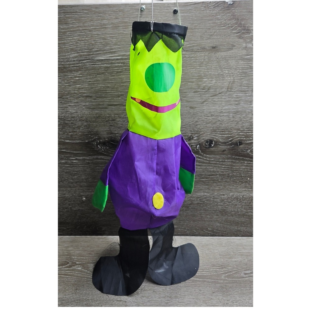 Vintage Halloween Hanging One Eye Monster Purple Green Black Fabric Yard Decor